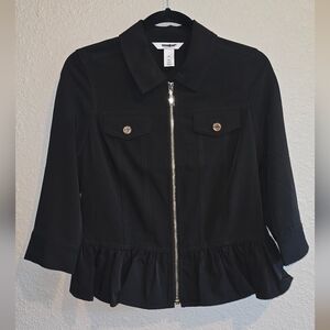 White House Black Market Black Peplum Jacket Size 00 Fits XS Structured Zip Fron